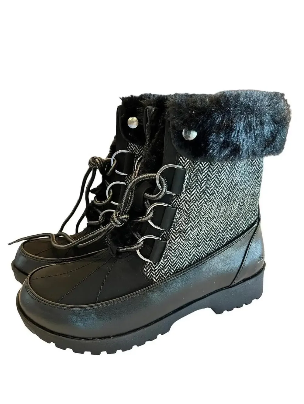 Winter Boots Herringbone Womens boots size 6 Lace up Ankle Boots Black JBU